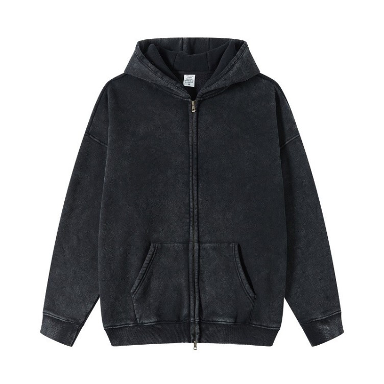 Hip Hop Double Zip Cardigan Casual Loose Fashion Trend Thickened Hoodie