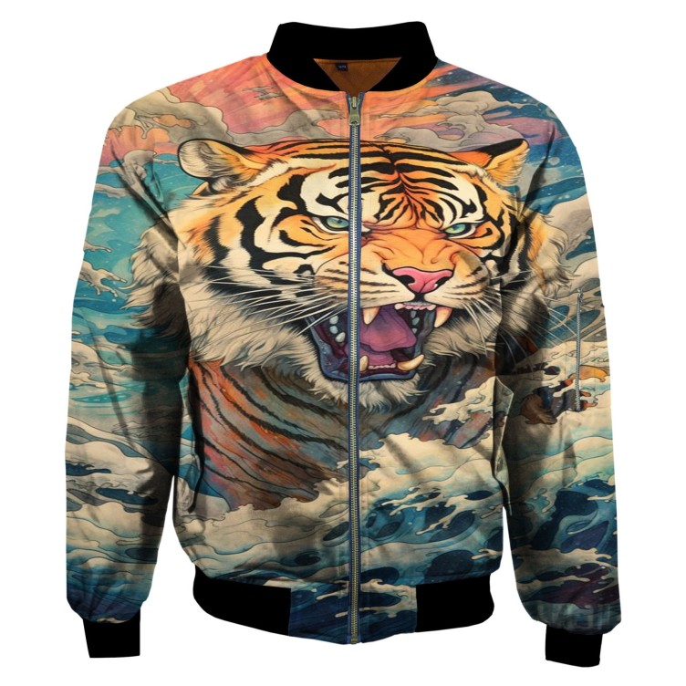 Tiger digital printed round neck zippered shirt trend jacket