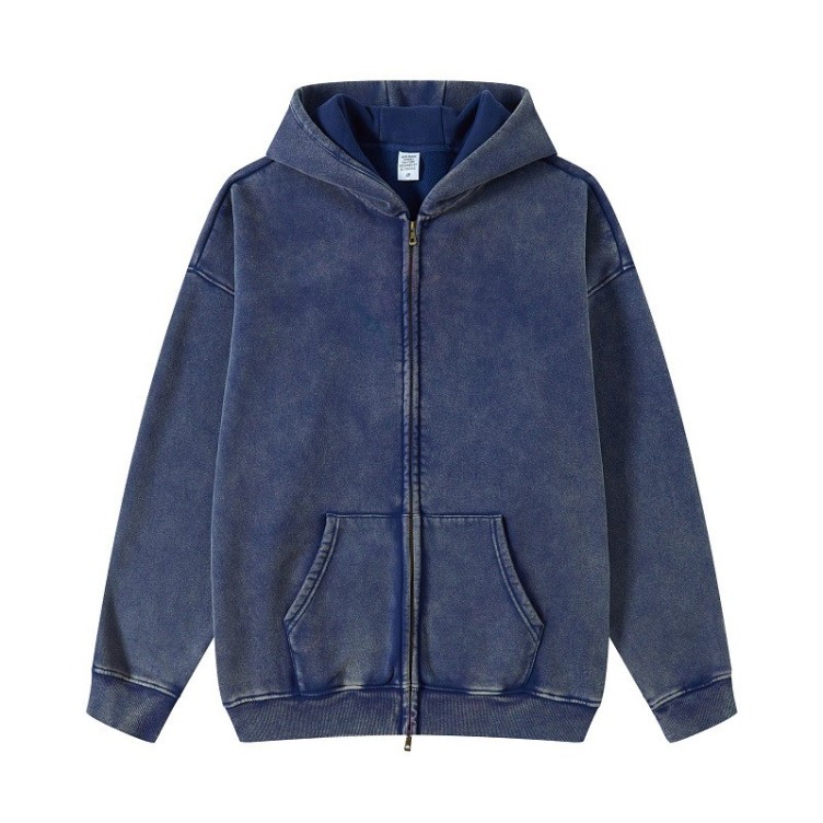 Hip Hop Double Zip Cardigan Casual Loose Fashion Trend Thickened Hoodie