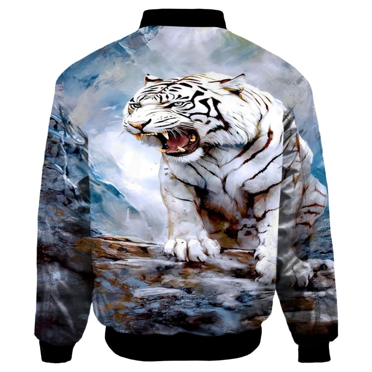 Tiger digital printed round neck zippered shirt trend jacket