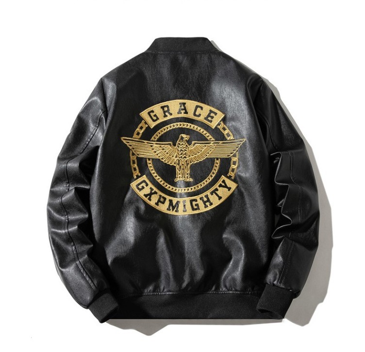 European and American trend PU leather jacket hip-hop motorcycle jacket with cotton thickened baseball jacket
