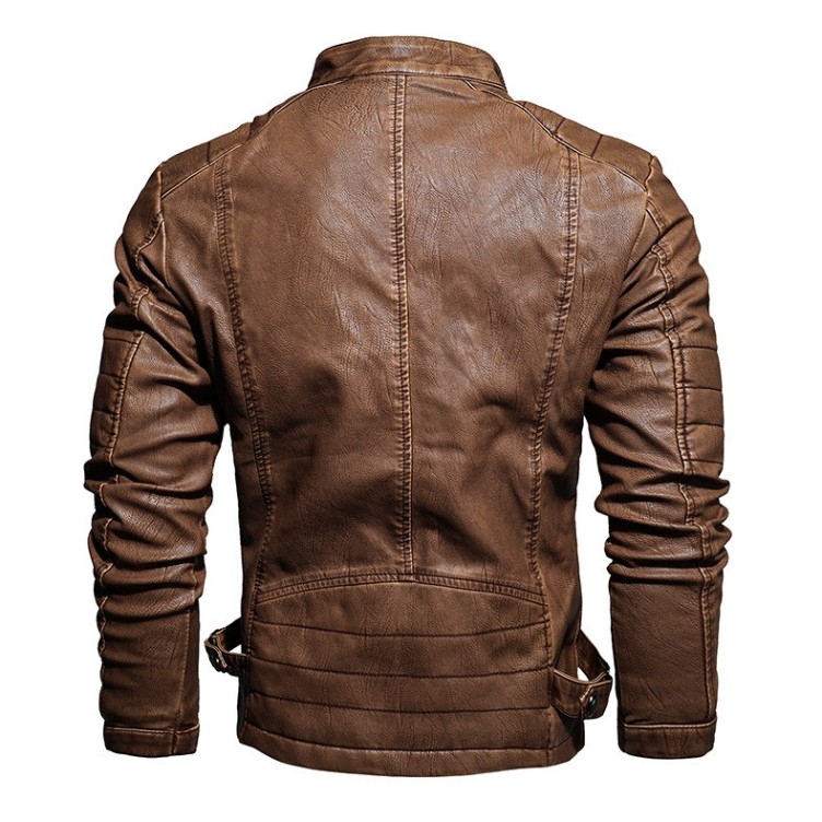 Casual leather suit, slim fitting motorcycle leather trend jacket