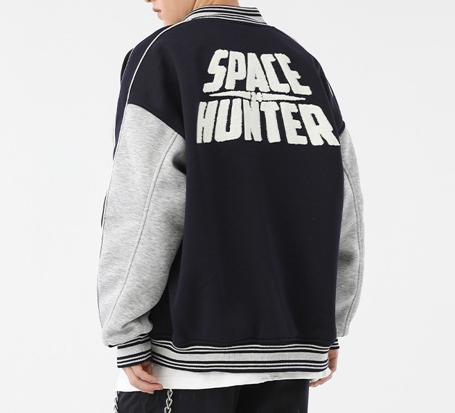 Contrast color baseball jersey minimalist towel loop letter trendy jacket