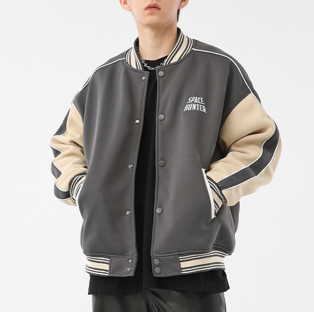 Contrast color baseball jersey minimalist towel loop letter trendy jacket