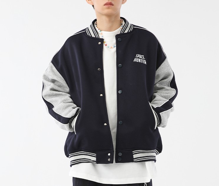 Contrast color baseball jersey minimalist towel loop letter trendy jacket