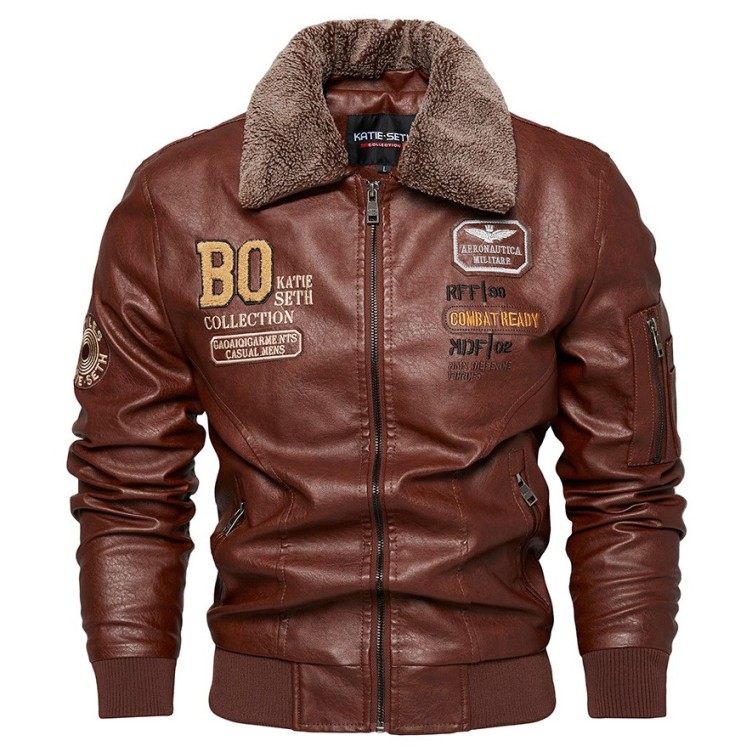 PU leather jacket motorcycle plush leather jacket