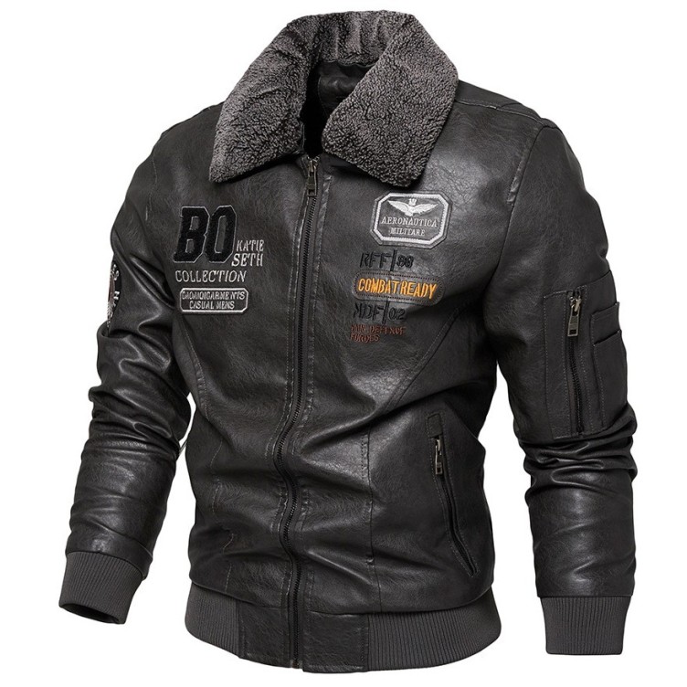 PU leather jacket motorcycle plush leather jacket