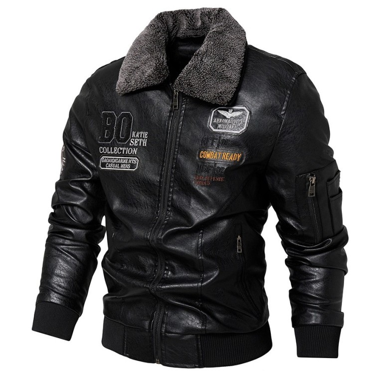 PU leather jacket motorcycle plush leather jacket