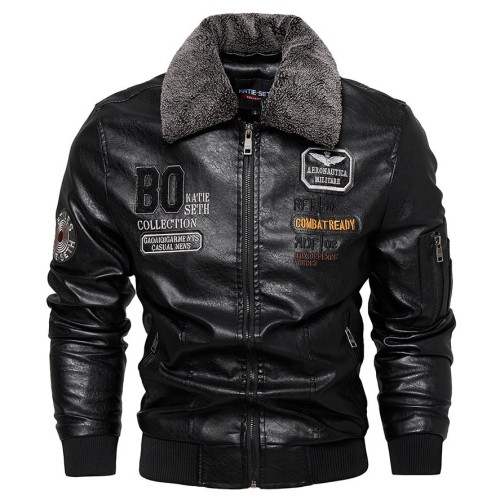 PU leather jacket motorcycle plush leather jacket