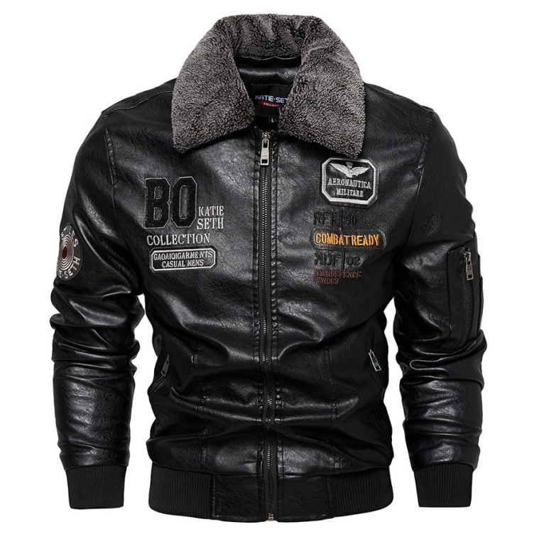 PU leather jacket motorcycle plush leather jacket