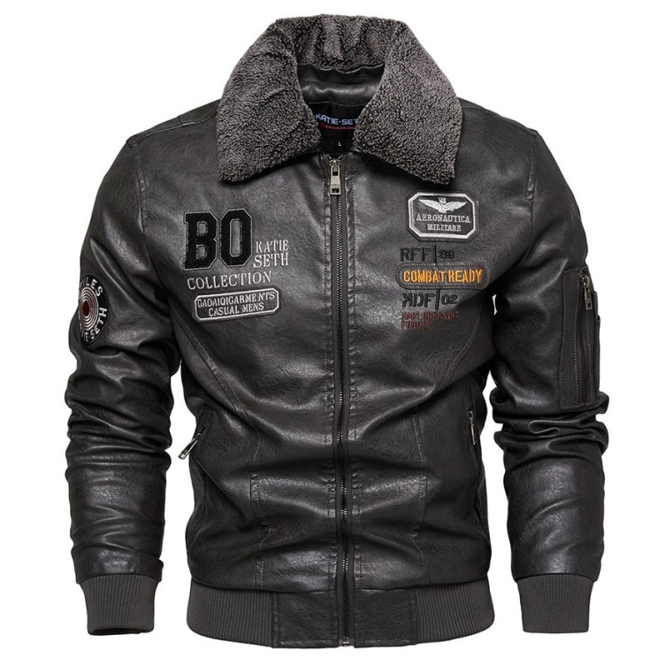 PU leather jacket motorcycle plush leather jacket