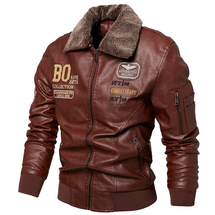 PU leather jacket motorcycle plush leather jacket