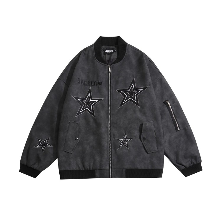 Star embroidered retro hip-hop baseball jersey fashion trend jacket