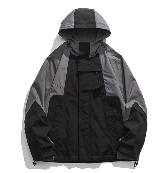 Retro Charge Coat Multi Pocket Contrast Hooded Casual Trendy Jacket
