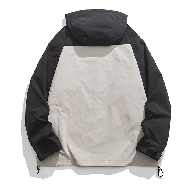 Retro contrasting color patchwork zipper pocket hood trendy casual jacket