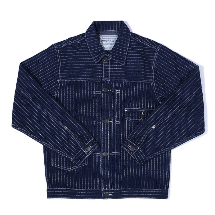 Vertical Stripe Multi Pocket Fashion Trendy Denim Jacket