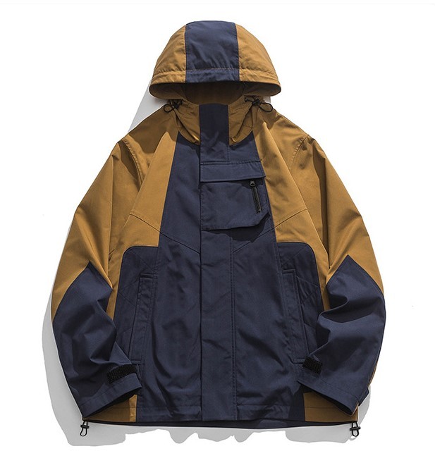 Retro Charge Coat Multi Pocket Contrast Hooded Casual Trendy Jacket