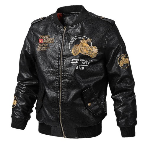 Leather casual fashion trend motorcycle baseball jacket