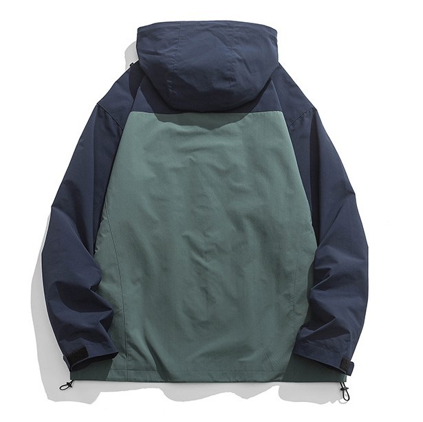 Retro contrasting color patchwork zipper pocket hood trendy casual jacket