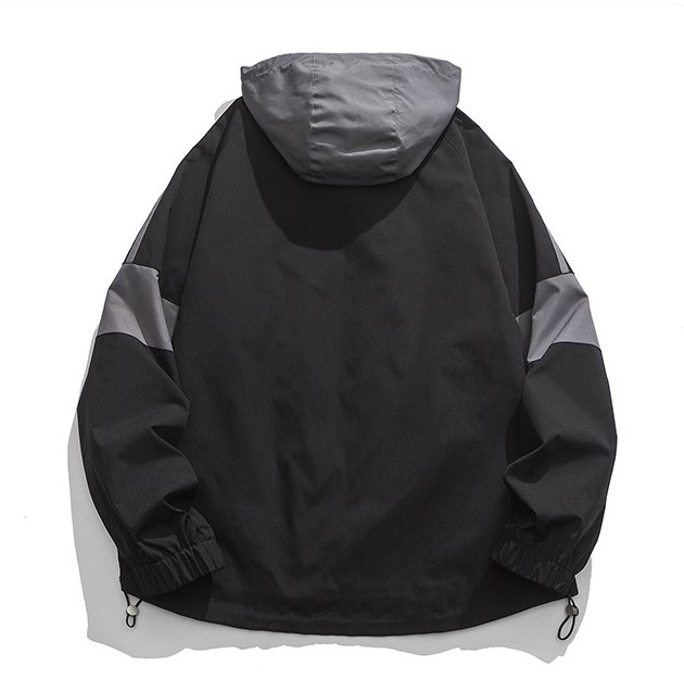 Color blocking zipper pocket hooded loose casual trend jacket