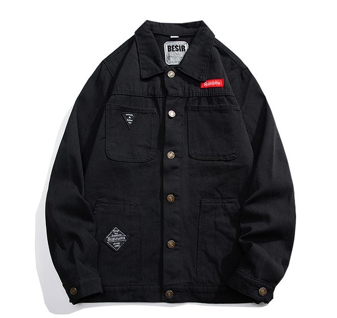 Black denim versatile casual trend denim jacket