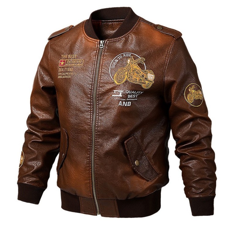 Leather casual fashion trend motorcycle baseball jacket
