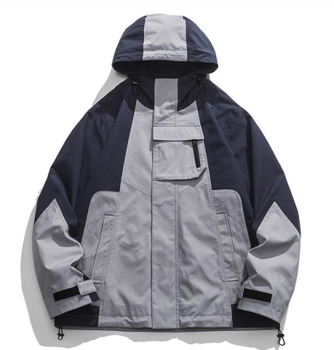 Retro Charge Coat Multi Pocket Contrast Hooded Casual Trendy Jacket