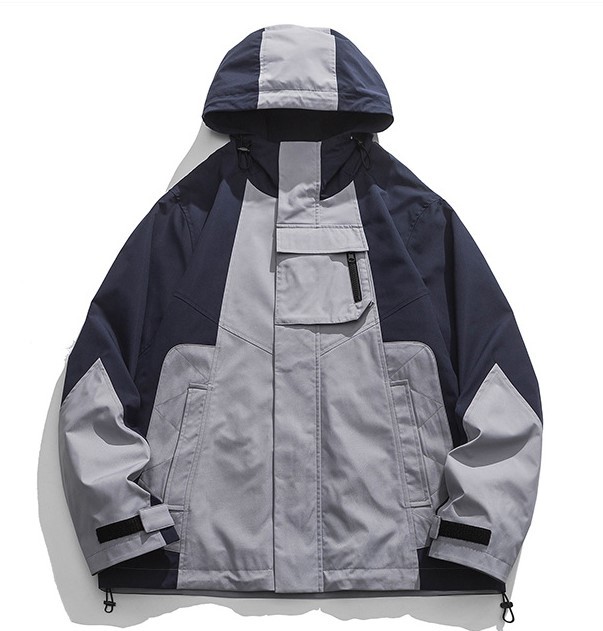 Retro Charge Coat Multi Pocket Contrast Hooded Casual Trendy Jacket