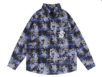 Letter embroidered loose casual trend plaid shirt jacket