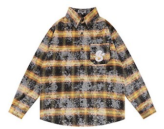 Letter embroidered loose casual trend plaid shirt jacket