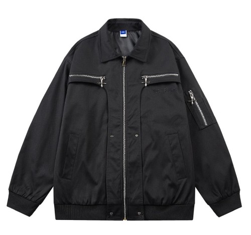 Casual multi zipper loose design lapel trend flying suit jacket