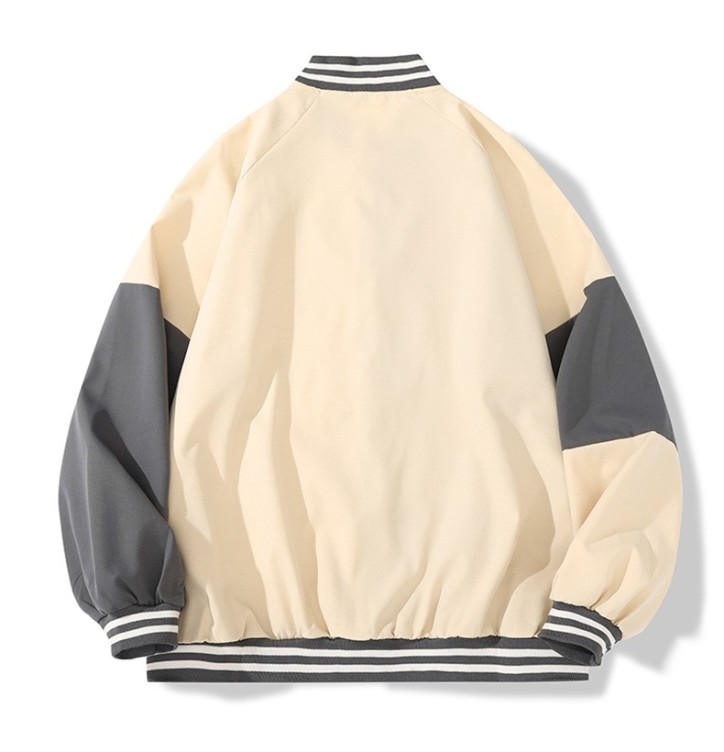 Spliced loose fitting baseball jersey stand collar fashion trend jacket
