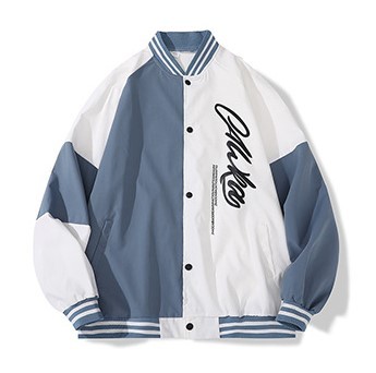 Spliced loose fitting baseball jersey stand collar fashion trend jacket