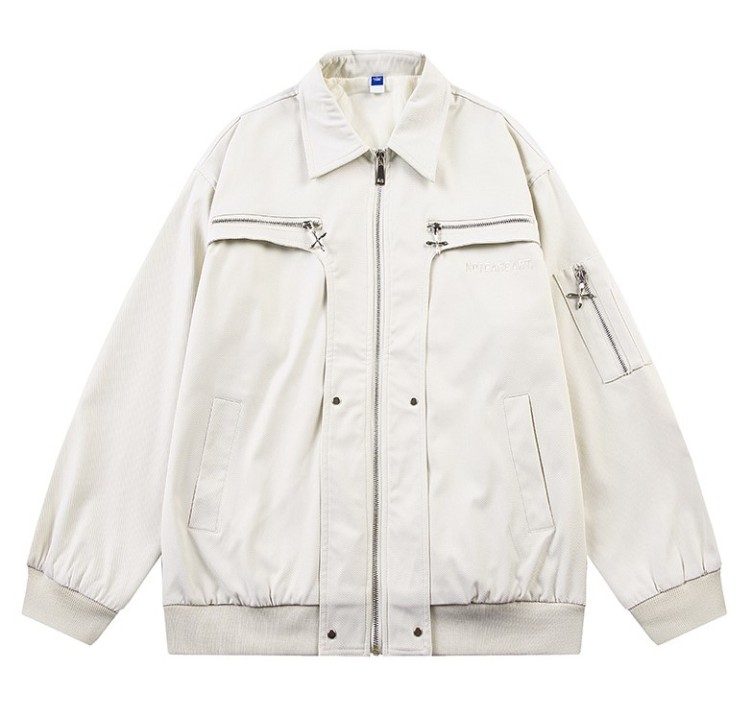Casual multi zipper loose design lapel trend flying suit jacket
