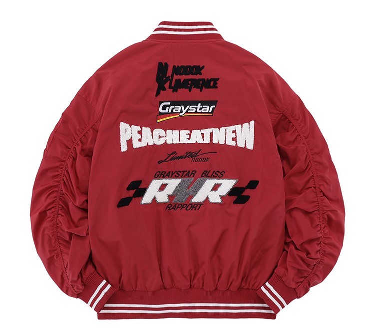 Letter embroidery motorcycle style loose casual trend jacket