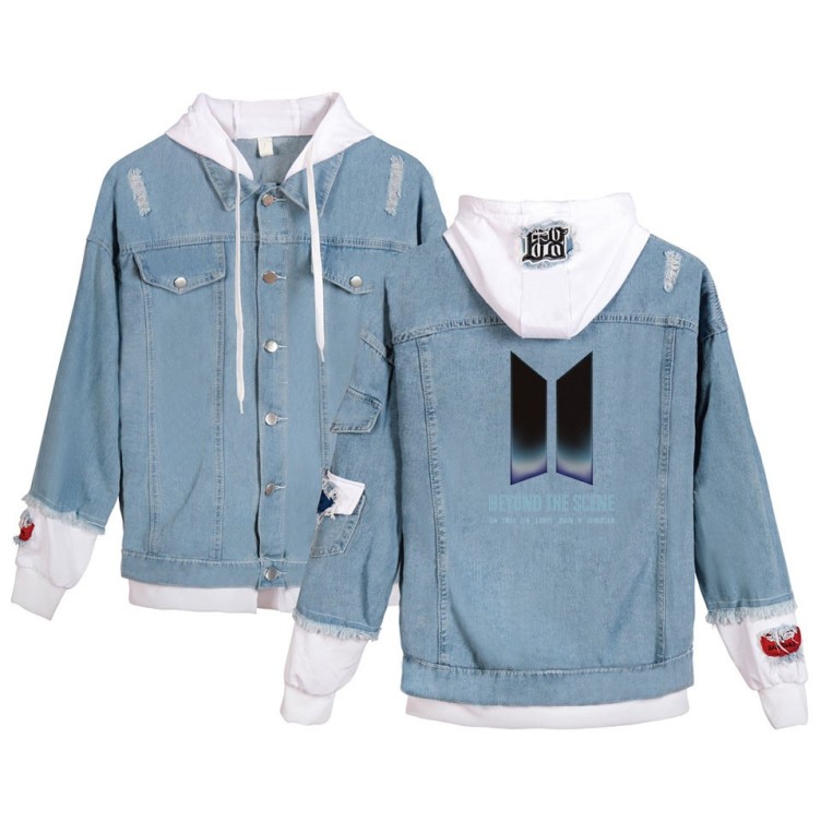 Hot stamping casual loose hooded fashion trend denim jacket