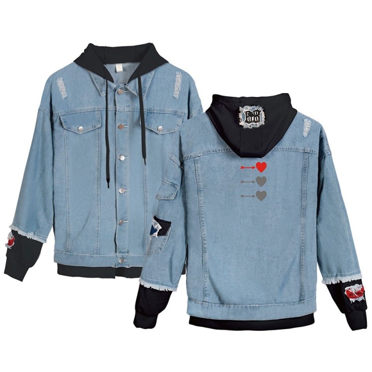 Hot stamping casual loose hooded fashion trend denim jacket