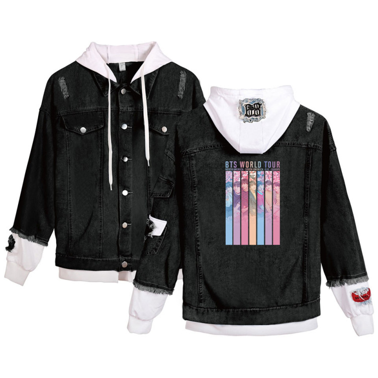 Hot stamping casual loose hooded fashion trend denim jacket