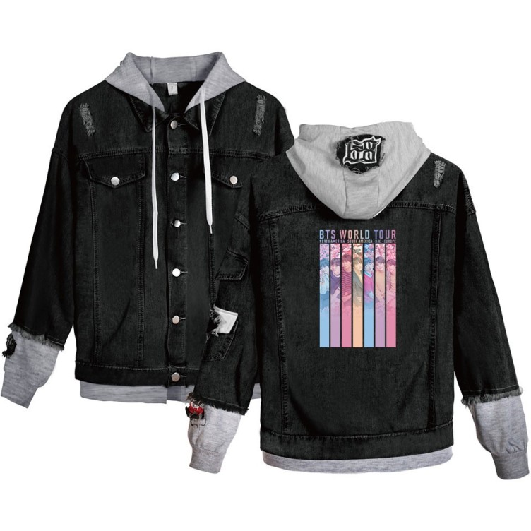 Hot stamping casual loose hooded fashion trend denim jacket