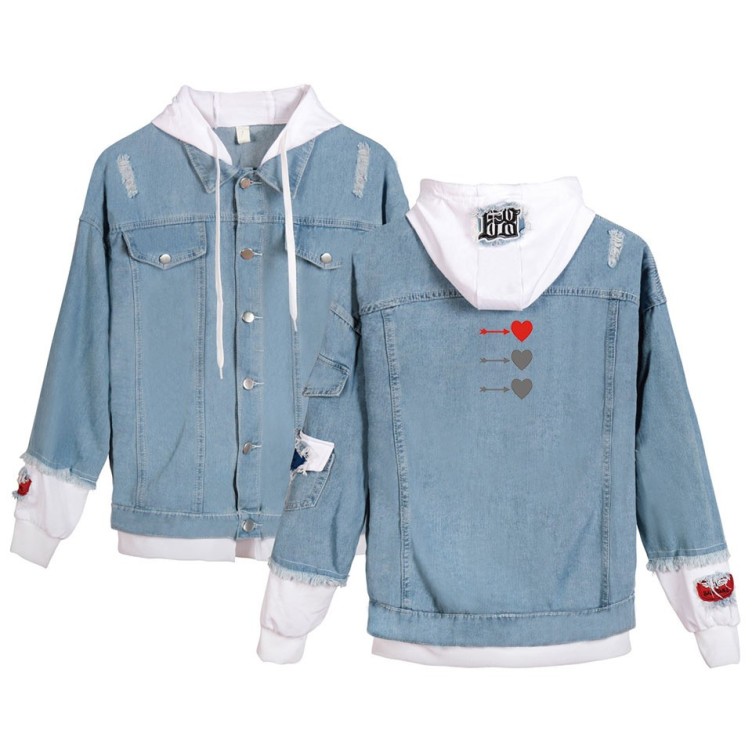 Hot stamping casual loose hooded fashion trend denim jacket