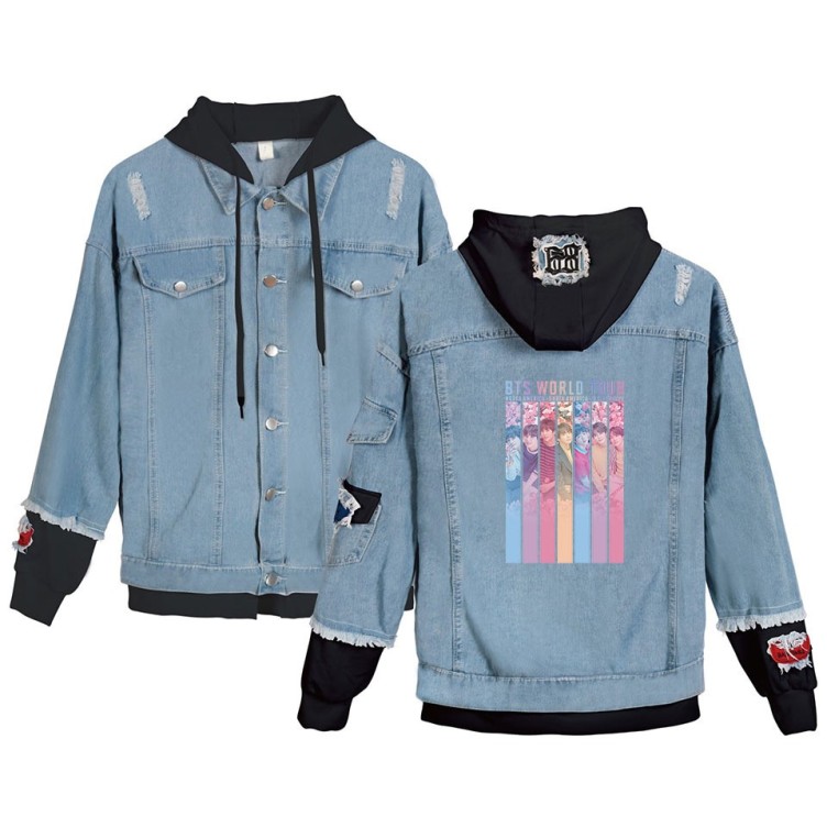 Hot stamping casual loose hooded fashion trend denim jacket