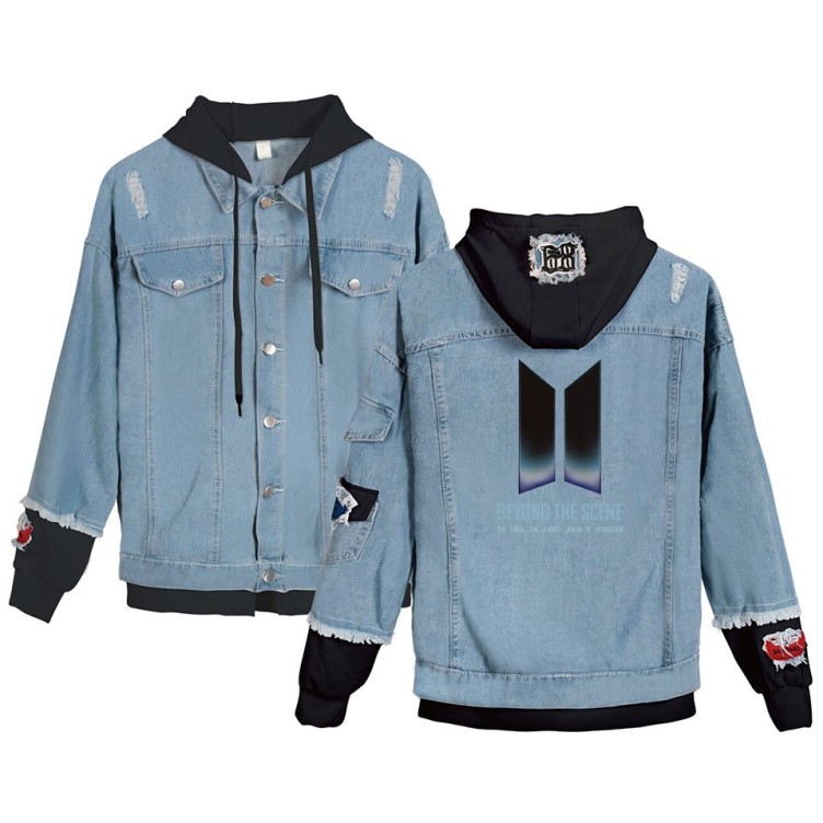 Hot stamping casual loose hooded fashion trend denim jacket