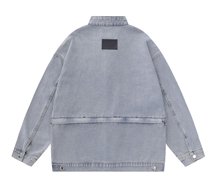 Embroidered casual loose fitting motorcycle trend denim jacket