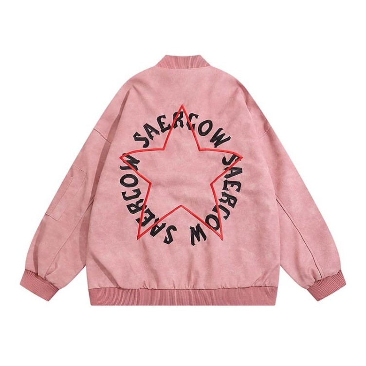 Vintage Letter Embroidered Loose Standing Collar Jacket