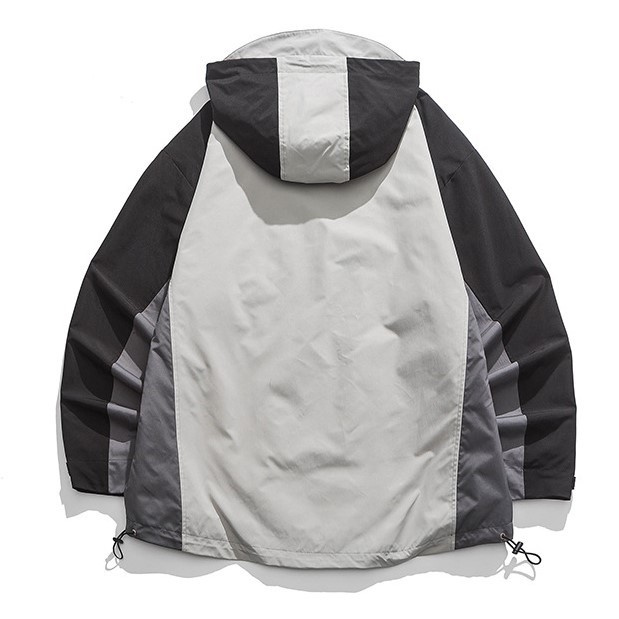Retro Outdoor Contrast Panel Hooded Casual Jacket