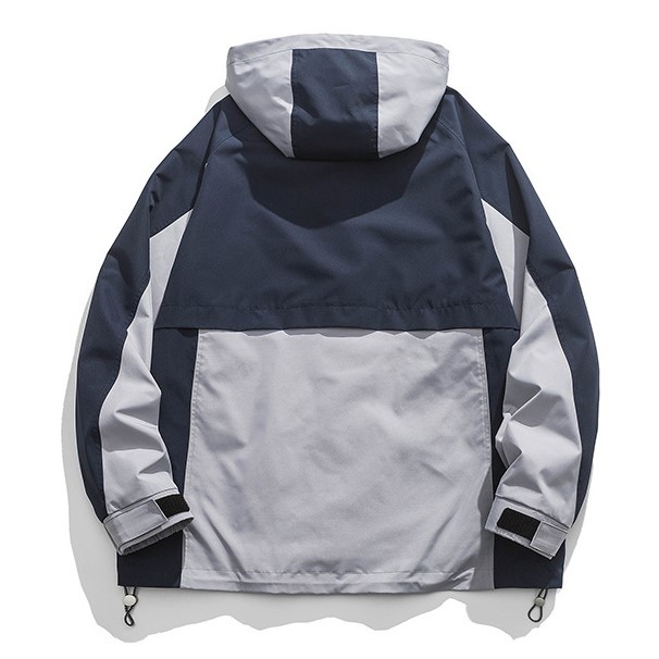 Retro contrasting color patchwork hooded fashion casual trend jacket
