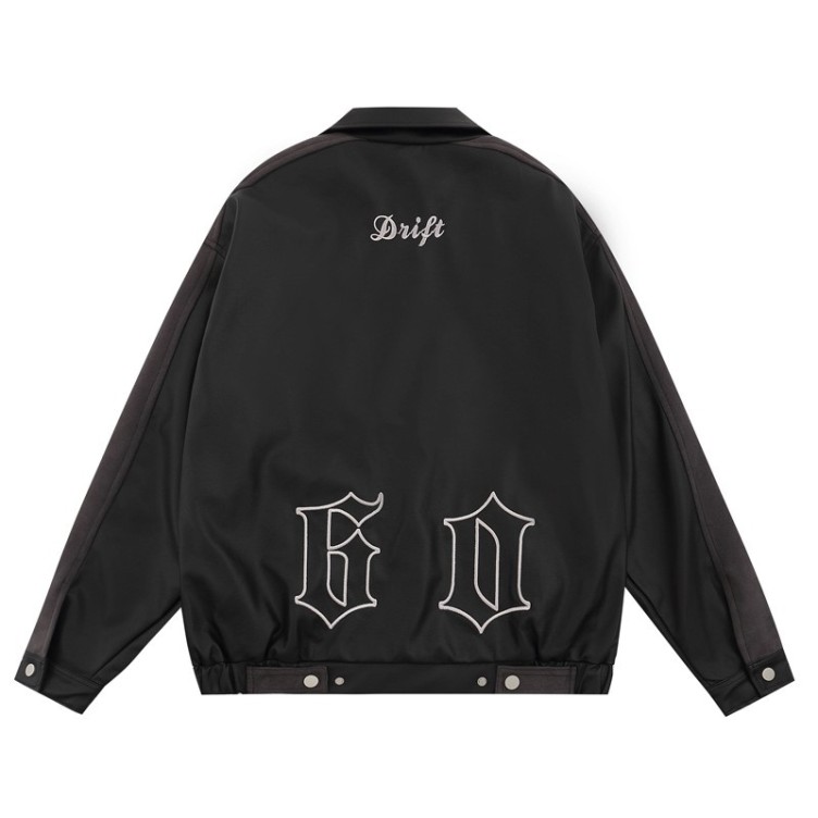 Spliced Letter Embroidery Loose Casual Jacket