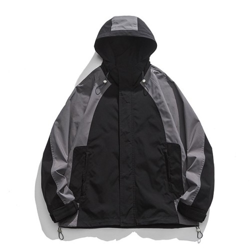 Retro contrasting color patchwork hooded fashion casual trend jacket