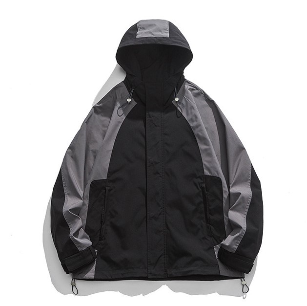 Retro contrasting color patchwork hooded fashion casual trend jacket