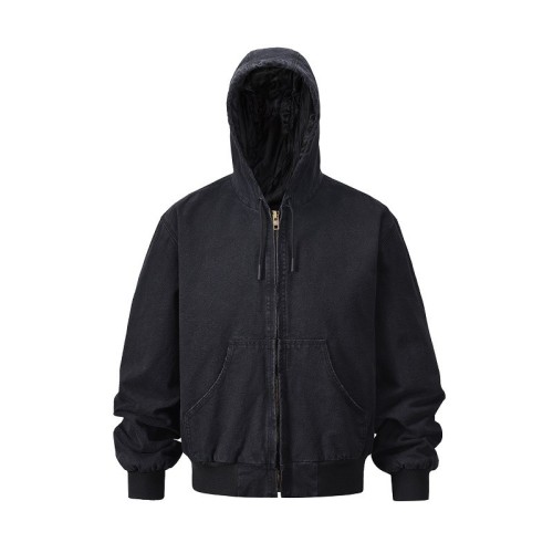 Vintage washed drawstring hooded loose trendy jacket